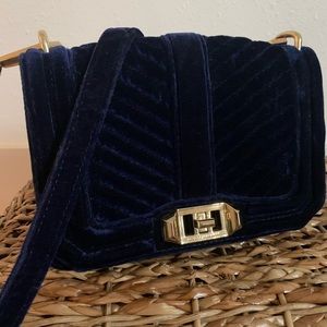 Rebecca Minkoff navy blue velvet small love crossbody
